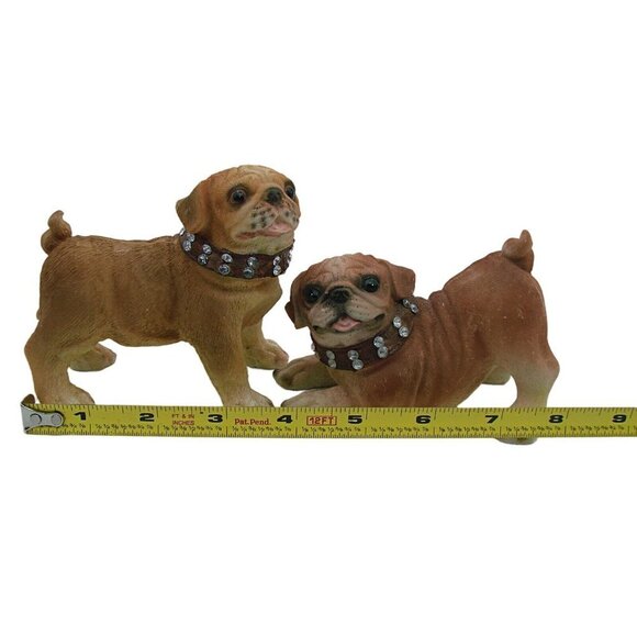 Set of 2 Pug Dogs Figurines Jeweled Collars Collectible Display Decorations 4x4" - Picture 9 of 12